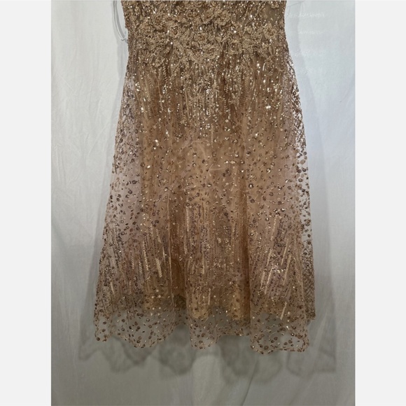 NWT $698 Mac Duggal [ 8 ] Sequined Cap Sleeve Fit and Flare Dress Bronze MIDI‎ - Picture 12 of 16